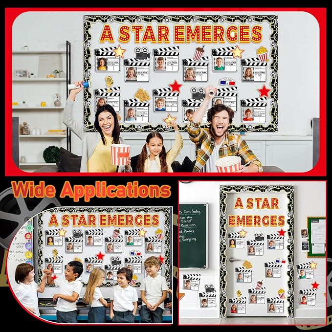 Movie Night Bulletin Board Set Awards Ceremony Classroom Decorations Movie Star DIY Photo Name Crafts Paper Cutouts A Star Emerges Bulletin Board Borders for Back to School Classroom Wall Door Decor