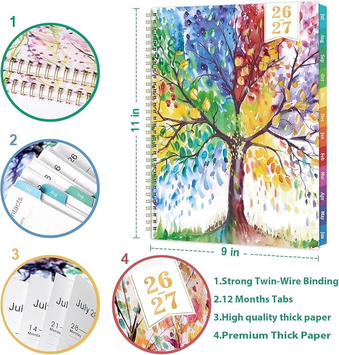 Planner 2026-2027 - Academic Planner 2026-2027 Weekly and Monthly, July 2026 - June 2027, 9" x 11", with Colorful Coated Tabs, Reference Calendar