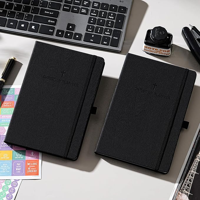 2026 Christian Planner - Daily Bible Planner 2026, 5.7" x 8.4", JAN. 2026 - DEC. 2026, 2026 Weekly & Monthly Planner with Pen Holder, Back Pocket, Elastic Closure, Hardcover - Black