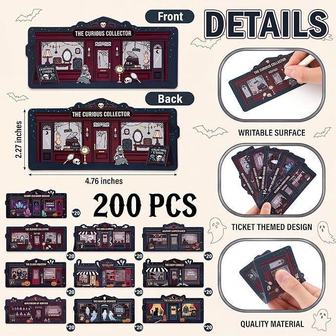 Gersoniel 200 Pcs Halloween Gothic Bookmarks Dark Retro Magic Spooky Haunted Shop Paper Bookmarks with Pumpkin Ghost Witchy for Book Lovers Dark Academia Reading Markers Halloween Party Favors Gifts