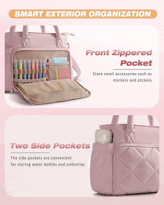 Marscamd Puffer Bible Bag with Crossbody Strap and Water Bottle Pockets, Quilted Bible Tote Church Bag for Women