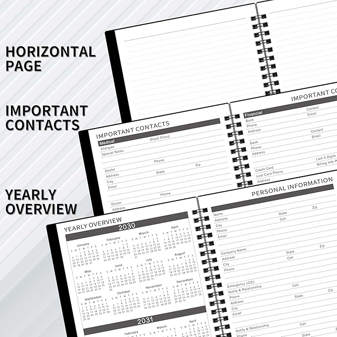 2026-2030 Monthly Planner/Calendar - Jan. 2026 - Dec. 2030, Monthly Planner, 5 Year, 6.2" x 8.3", Multi Year Calendar 2026-2030 with Twin-Wire Binding, Tabs, Storage Pocket - Black