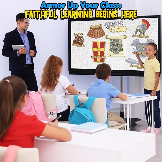 Fun Express Armor of God Cutouts - Set of 6 - Sunday School and Religious Classroom Decor - VBS Vacation Bible School Supplies/Decor