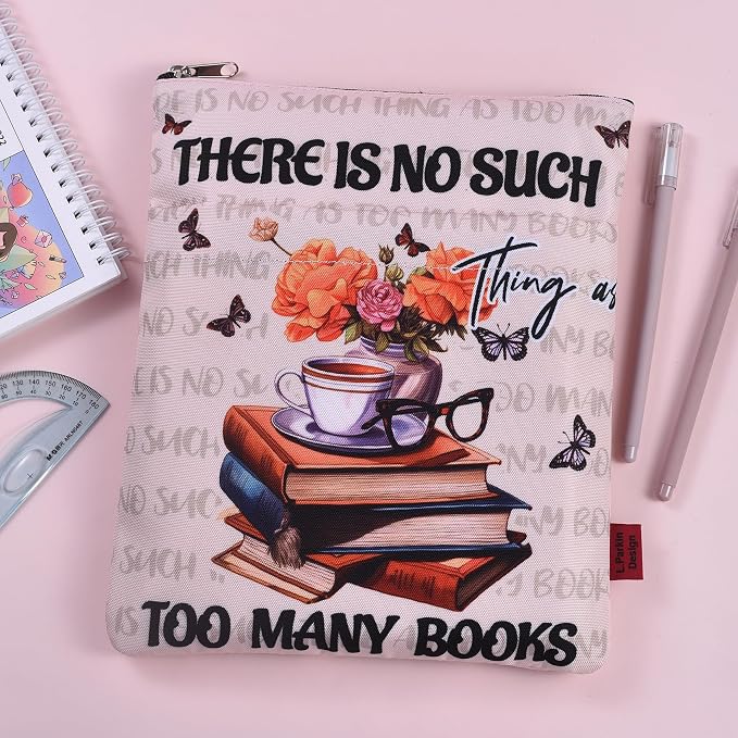 LParkin Book Sleeve With Zipper for Lovers - No Such Thing As Too Many Books, Nerd Protector Covers for Paperbacks, Washable Fabric Multifunctional Sleeves