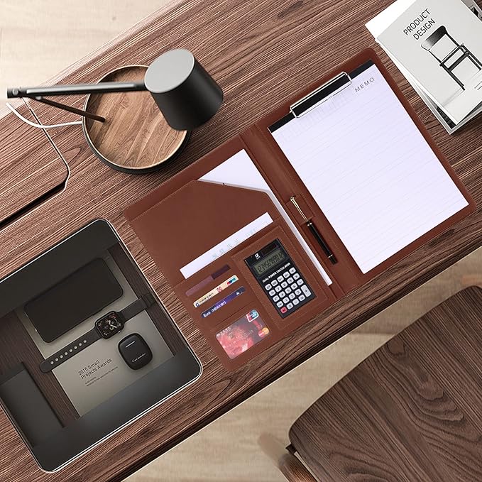Handsome Padfolio/Resume Portfolio Folder,Interview/Conference Document Organizer & Business Card Holder,A4 Binder Portfolio & Office Conference Notepad clipboard Folder, Brown