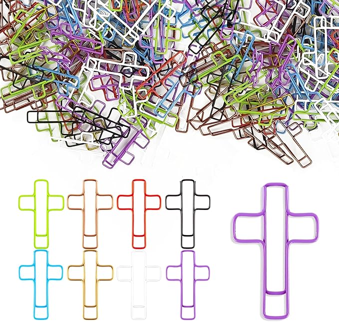 50PCS Bible Paperclips – Cross-Shaped PET Coated Paper Clips, Christian Bookmark for Bible Journaling, Planner, Office Use – Multicolored Cute Faith Gift