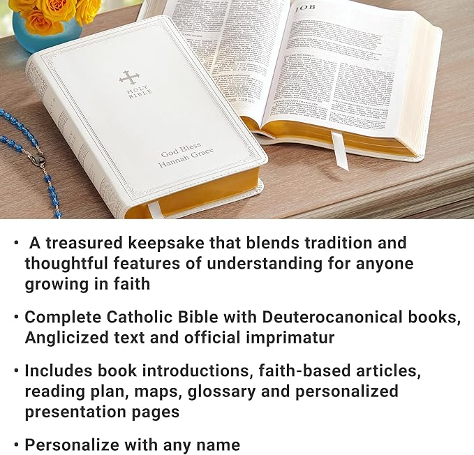 Let's Make Memories Personalized Catholic Bible - New & Old Testament - White - Gift of Faith - Customized with Message - 9.4" L x 6" W - Catholic Bible - White Cover