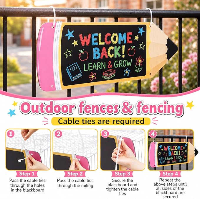 MotiMind 1 Pcs Giant Outdoor Chalkboard for Kids Suitable Indoor and Outdoor Use, Weatherproof Large Black Chalkboard Panels for Wall Back to School Decorations (Large Pencil)