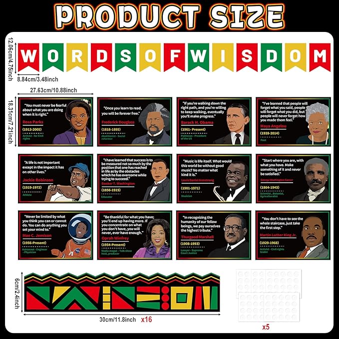 Black History Month Bulletin Board Set Words of Wisdom Classroom Decorations African American Inspirational Quote Paper Cutout Black History Bulletin Board Border for School Chalkboard Door Supplies