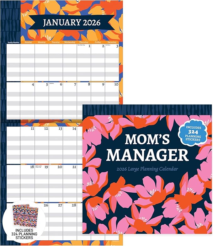 TF Publishing 2026 Mom's Manager Wall Calendar - Large Grids for Appointments and Scheduling - Vertical Monthly Wall Calendar 2026 with Premium Matte Paper for Home and Office Organization - 12x12in