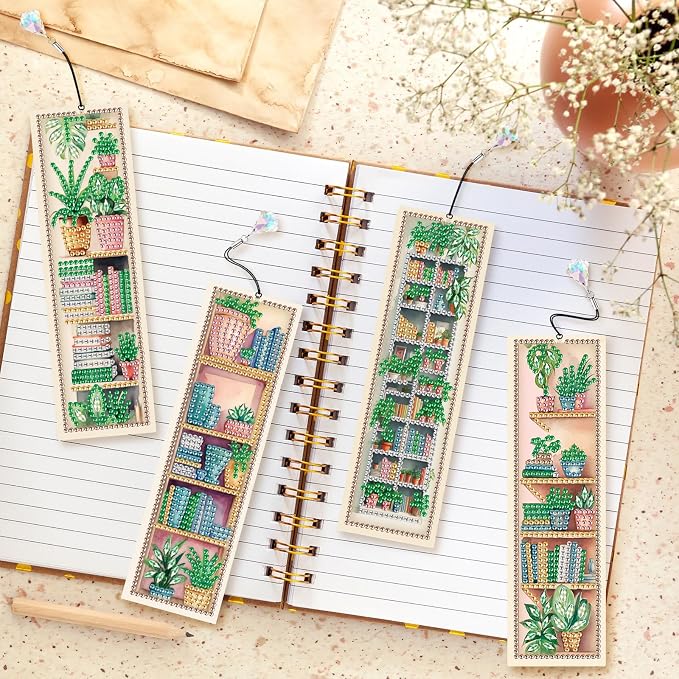 4 pcs Diamond Painting Kit Bookmarks Diamond Art Kits for Adults, Arts and Crafts for Adults Gem Art, DIY Diamond Art Bookmarks for Women, Men, Handmade Crafts Gift Supplies for Book Lovers, Reading
