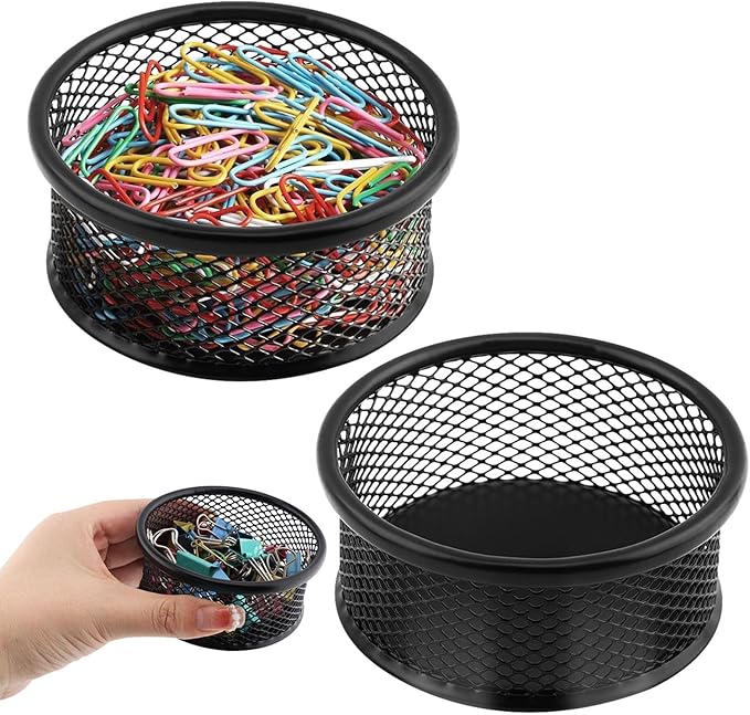 2 Pack Mesh Paper Clip Holder,Paperclip Holders for Desk Binder Wire Mesh Bowls,Paper Clips Holder for Desk,Paper Clip Dispenser,Paper Clip Organizer Office ﻿
