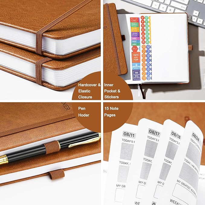 2026 Planner - Christian Planner 2026, JAN. 2026 - DEC. 2026, 5.7" x 8.4", 2026 Weekly Monthly Planner with Stickers, Daily Bible Planner 2026, Pen Holder, Back Pocket, Leather Hardcover - Brown