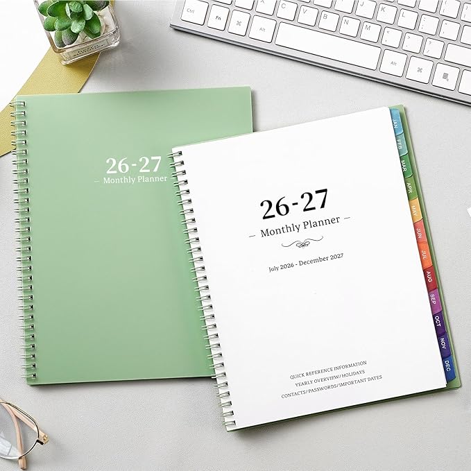 2026-2027 Monthly Planner/Calendar - Academic Planner 2026-2027, JUL 2026- DEC 2027, Planners with Colorful Tabs, Monthly Planners 26-27 for Daily Organizing - Waterproof Cover (8" x10", Note Pages, Green)