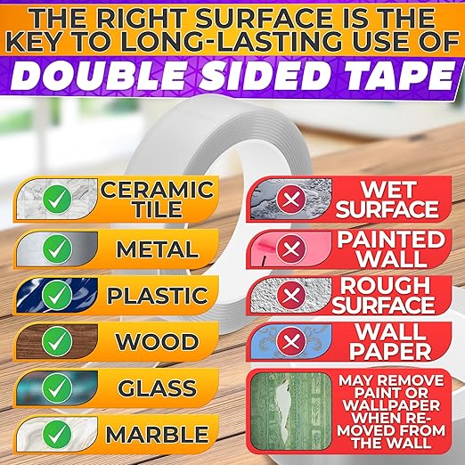 Heavy Duty Double Sided Tape – Clear Two Sided Tape Heavy Duty 9.84 Ft × 1.2" Wide – Weather Resistant Adhesive for Plastic, Wood, Glass, Metal & Marble, Suitable for Arts, Crafts & Gift Wrapping