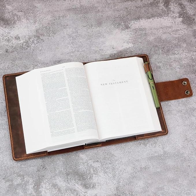 ESV Study Bible Cover – Full Grain Leather Bible Case with Handle, Handmade Vintage Protector for ESV Study Bible Only