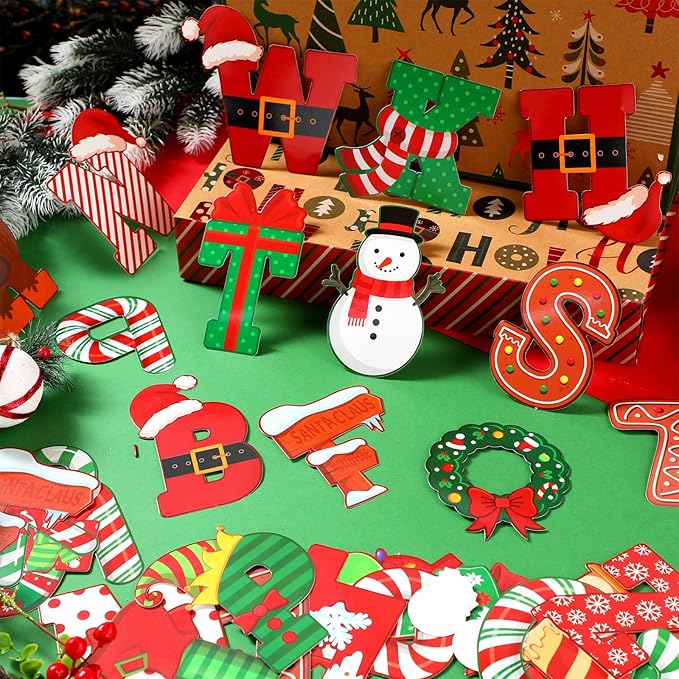 Faccito 176 Pcs Christmas Bulletin Board Decorations Letters Numbers Alphabet Punctuation Symbols Combo Christmas Paper Cutouts Red Green Classroom Decorations for School Chalkboard Party Crafts