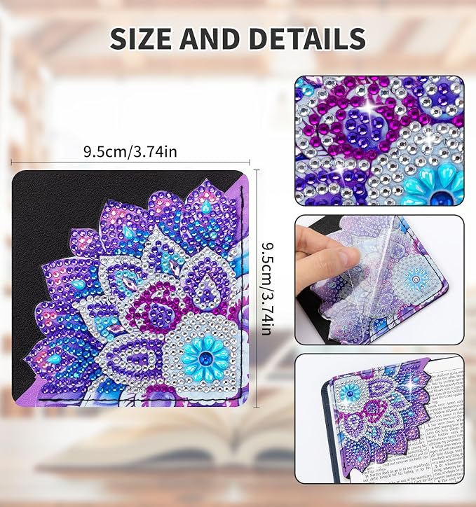 8 PCS Diamond Art Bookmarks, Diamond Painting Bookmarks for Book Lovers 5D DIY Corner Bookmark Adults Crafts Diamond Art Kits for Adults Kids Home Office Beginner Gift
