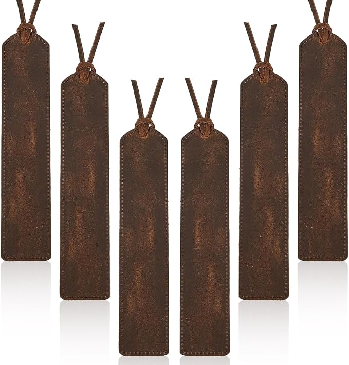 Outus 6 Pcs Father's Day Leather Bookmark, Classic Stitched Bookmarks with Tassel, Handmade Stitched Page Markers for Father Men Women Kid Teacher Student School Office Writer Christmas Friend Book