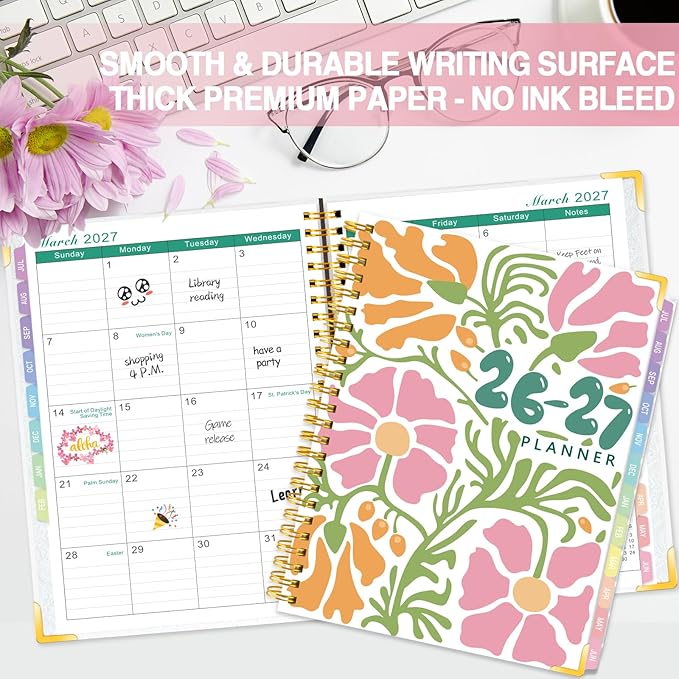 Large 2026-2027 Academic Planner – Weekly & Monthly Planner Organizer from July 2026 - June 2027, 8.8"x11.4" Daily Agenda Planning Book with Pocket, Stickers & Tabs for Women Students Office, A4 Size