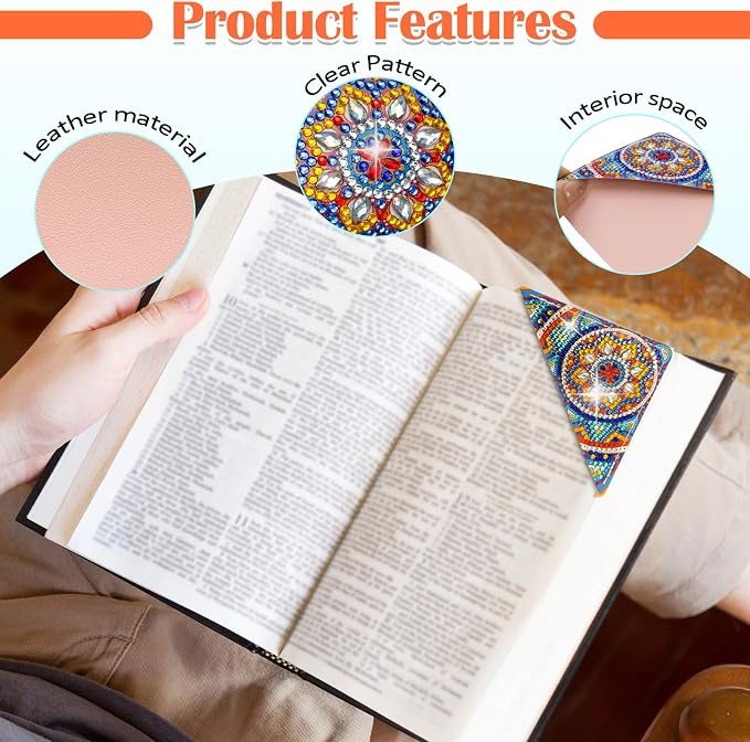 4 Pcs Diamond Painting Bookmark, DIY Corner Book Makers for Adults Book Lovers, Diamond Dot Art Beginner, Small Diamond Art Kits, Paint by Art Crafts Gift for Women Girls (Mandala 4)