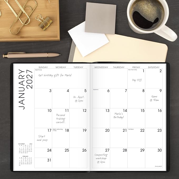 AT-A-GLANCE 2027 Planner, Monthly, 13-Month Jan-Jan, 7" x 10", Unruled Daily Blocks, Embossed Cover, Black (704320527)