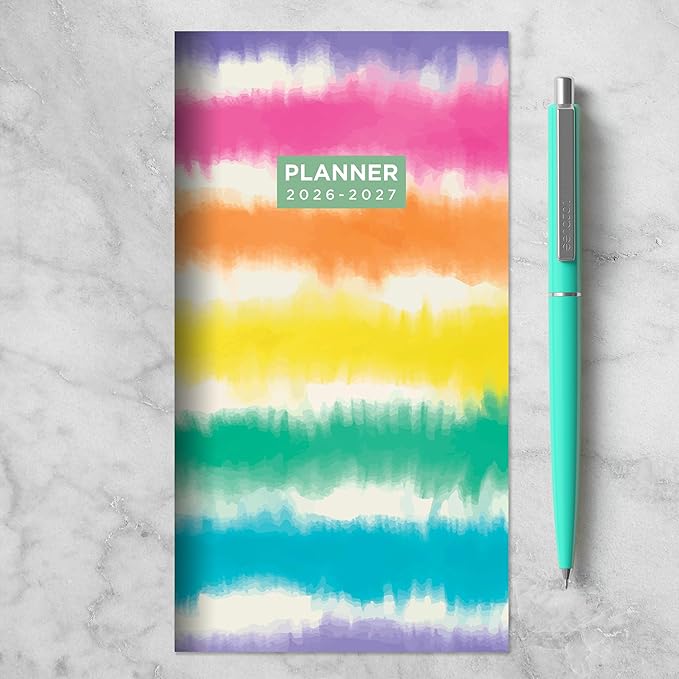 TF Publishing 2026-2027 Tie Dye Small Monthly Pocket Planner with 2 Page Large Calendar Grid and Lined Notes Section - 2 Year Pocket Calendar 2026-2027 Perfect for Purse - 3.5in x 6.5in