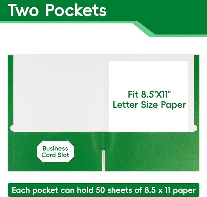 8 Packs Green Two Pocket File Folders,File Folder Letter Size,8.5x11Inches File Folders for Office,School and Home,Organizer File Folder