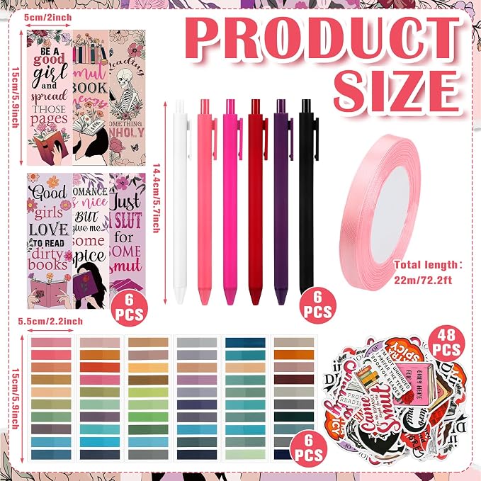 Honoson 6 Set Spicy Blind Date with a Book Gift Box Supplies Including Smutty Bookmarks Stickers Pens Ribbon Wrapping Papers Bookish Librarian Readers Book Lovers Club Gifts(Without Books)