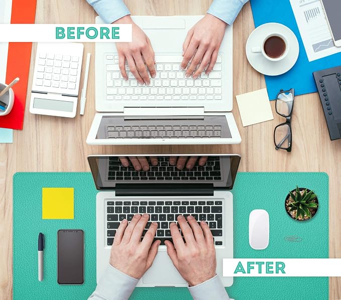 FTC PU Leather Desk Pad & Desk Blotter, Non-Slip Flannelette Base, Stitched Desk Mat for Keyboard, Mouse & Writing, Home or Office (Turquoise, 31.5” x 15.75”)