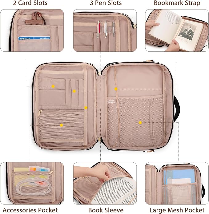 Bible Cover Case for Women, Large Bible Church Bag with Strap, Bible Carrying Case Book Protector with Handle, Black(Empty Bag Only)