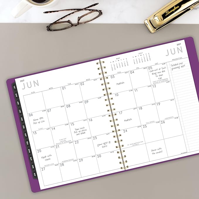 AT-A-GLANCE Planner 2026-2027 Weekly & Monthly Academic 12-Month July-June Half-Hourly Appointment Book, 8-1/4" x 11", Contemporary, Purple (70957X18)