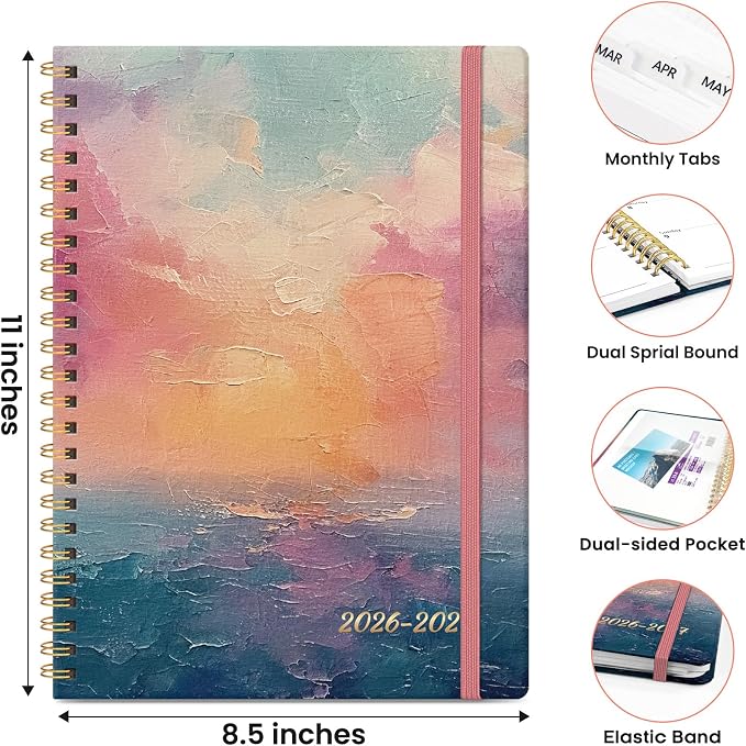 Planner 2026-2027, Monthly and Weekly Calendar Academic Planner July 2026 - June 2027, Hardcover Student Teacher Planning Agenda Book with Tabs, Perfect for Office School Supplies, A4 (8.5" x 11") - Sunset