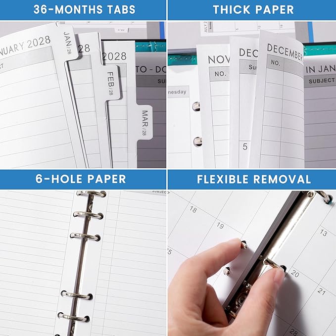 2026-2029 Planner Refills - A6 Planner Inserts with 6-Hole Punched, July 2026 - June 2029, 3 Year Monthly Planner Refills, 3-3/4" x 6-3/4", A6 Binder Inserts, 2026-2029 Monthly Planner with Tabs