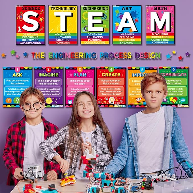 EDENCOME R STEAM Bulletin Board Decorations STAEM Decor Science Posters Classroom Decorations Set for Science Lab Class School Classroom Bulletin Board Office Supplies