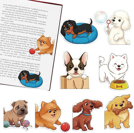 Dog Magnetic Bookmarks Gifts - 8 Pcs Cute Animals Bookmark for Women Kids Pet Dogs Lovers Students Funny Page Clips School Office Reading Accessories Bookworms Gift for Birthday Christmas