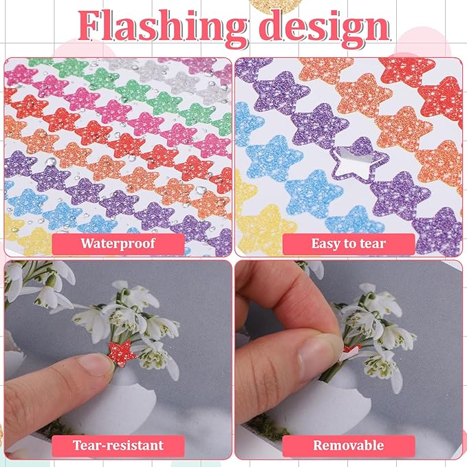 Glitter Star Stickers, 1500 Pcs 0.4 Inch Mini Star Stickers for Scrapbooking Multicolor Bling Star Decals for Behavior Chart, Student Planner, School Classroom Teacher Supplies, DIY Crafts