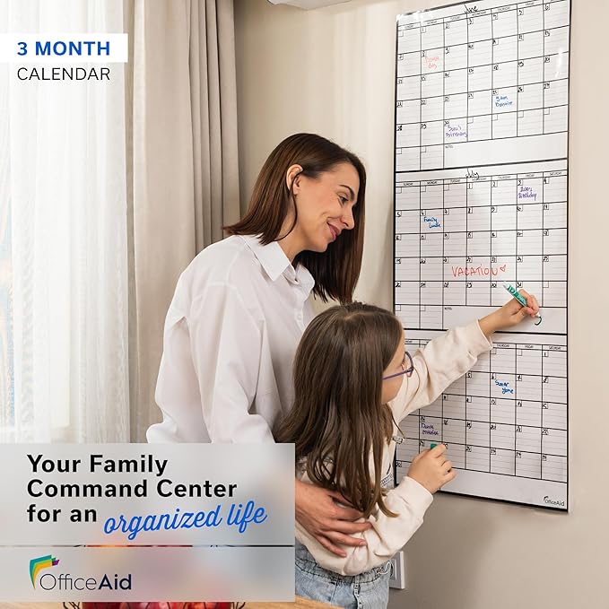3 Month Dry Erase Calendar for Wall, 40x17, 3 Month Wall Calendar Dry Erase, Big White Board for Office, Home & School, Giant Erasable Whiteboard, Jumbo Monthly Undated Reusable White Board Planner