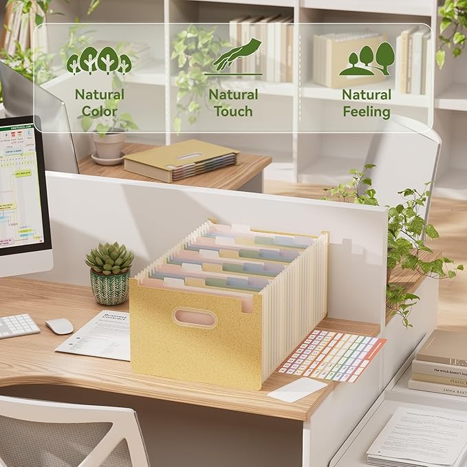 EcoStash 26 Pockets Accordion File Organizer, Wheat Straw File Folders, Upright&Open Top, A-Z Bill Receipt Organizer, 100% BPA Free, Return to Nature, Healthy Living, Letter/A4 Size - Wheat Yellow