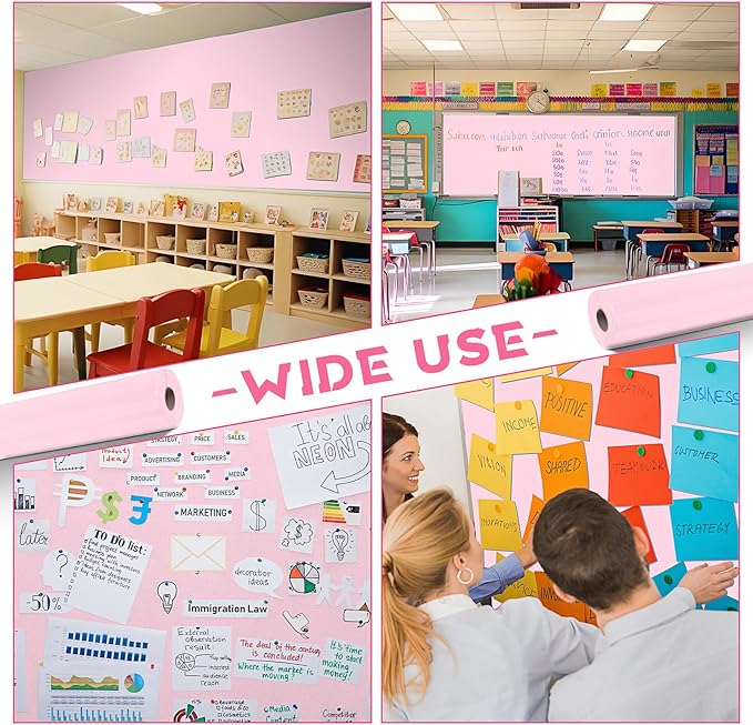Hahafelt 16 in x 40 Ft Fabric Bulletin Board Roll Classroom Non Woven Fabric Background Decorations Waterproof Wrinkle Resistant Bulletin Board for Back to School Wall Decor(Pink,Pure)