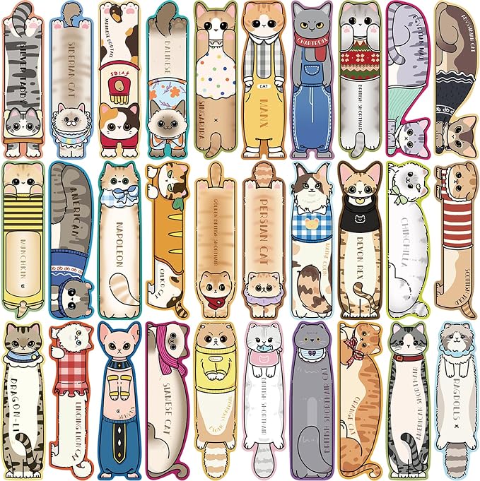 30 Pcs Cute Cat Bookmarks,Bookish Gifts for Cat Lovers,Book Lovers Valentines Gifts,Cute Book Marks for Reading Women Kids Book Reading Accessories Readers Gifts