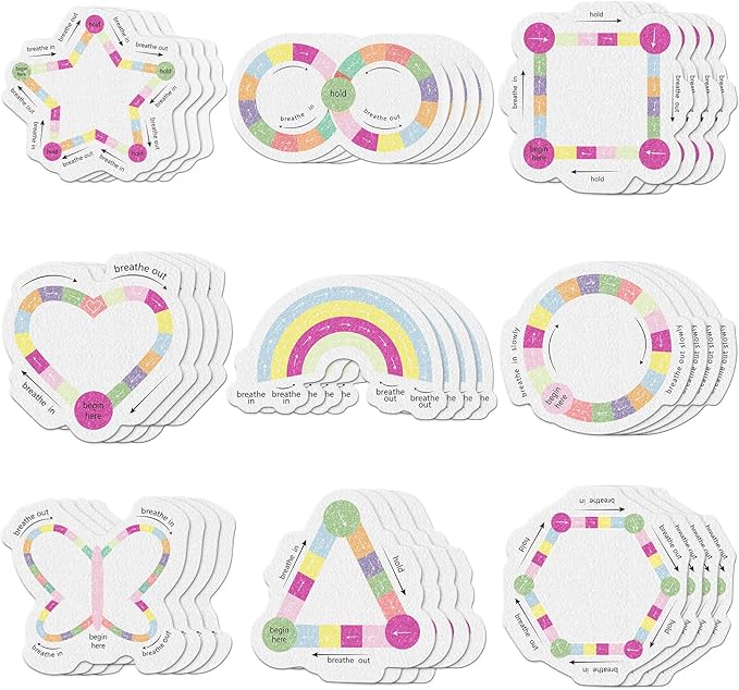 Gersoniel 36 Pcs Anxiety Sensory Stickers Strips Adhesive Textured Mental Health Calm Stickers Mindfulness Fidget Decals Stress Anxiety Relief Items for Therapy Office Desk(Pink Purple Breathe)