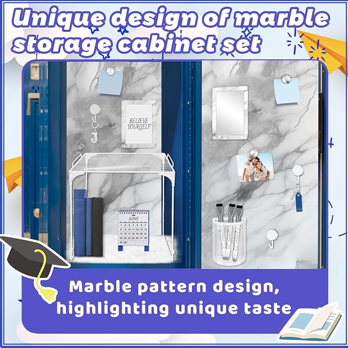 Denylo pro White Magnetic Locker Marble Theme Accessories Kit Include Back to School Essentials for Back to School Decorations Office Supplies
