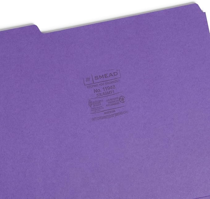 Smead Standard File Folders, 100 Count, Assorted Jewel Tone Colors, 1/3-Cut Tabs, Letter Size (11948) (Pack of 5)