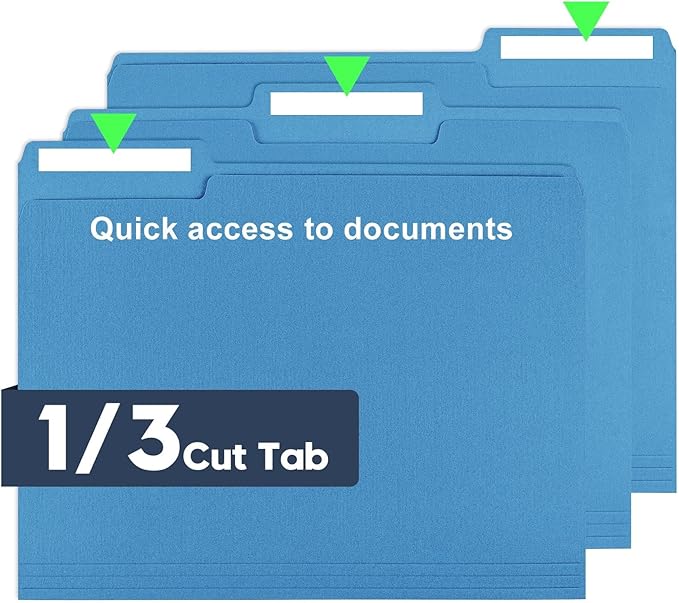 File Folders,150 Pack 1/3 Cut Tab Colored File Folders,Letter Size 8.5" x 11",Bulk Durable Paper Folders with Blank Labels for Office Business School Home Use,Navy Blue