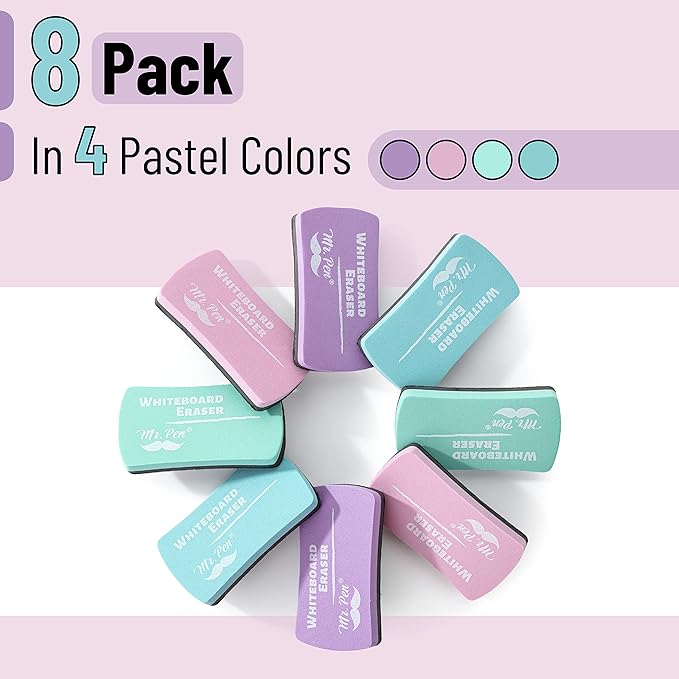 Mr. Pen- Magnetic Dry Erase Erasers, 4" x 2", 8 Pack, Assorted Colors, Magnetic Whiteboard Dry Erase Erasers Bulk for Kids, Teachers, Students and Classroom Supplies