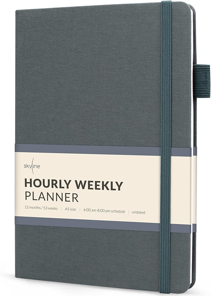 Skyline Hourly Weekly Planner – Undated Agenda & Daily Appointment Book – Time Blocking Notebook for Business Entrepreneurs, A5 (Space Blue)