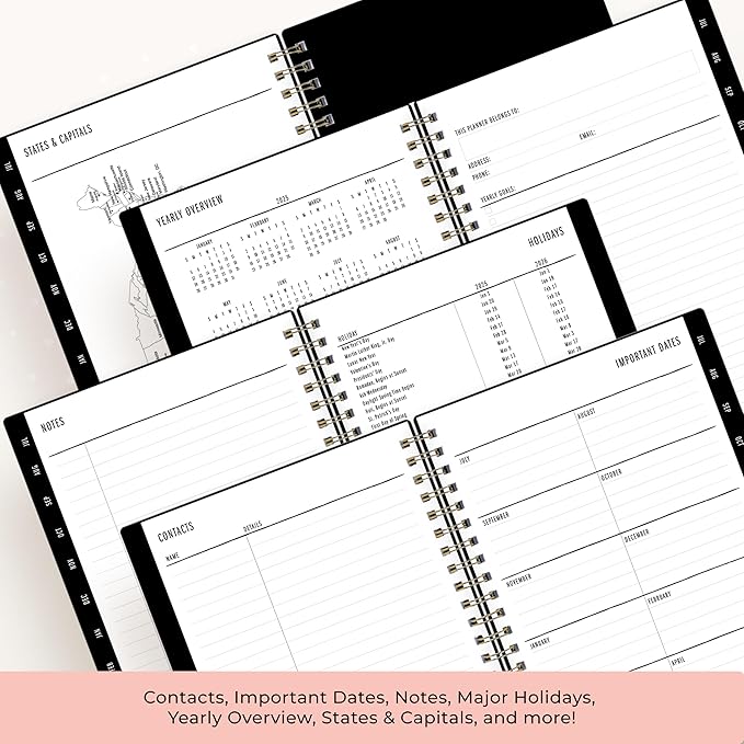 Blue Sky Idlewild 2025-2026 Weekly and Monthly Academic Year Planner Calendar, July 2025 - June 2026, 5" x 8", Flexible Cover, Wirebound, Laminated Tabs, Storage Pocket, Black Swirl