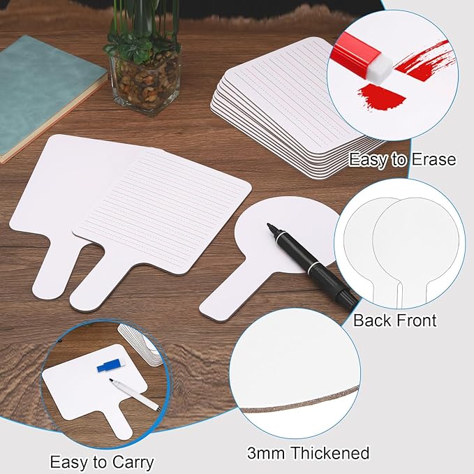 PATIKIL 9x5in Thickened Dry Erase Paddles, 12Pcs Handheld Double Side Circle Answer Paddle Dry Erase Boards for Voting Game Teaching Classroom Office Party