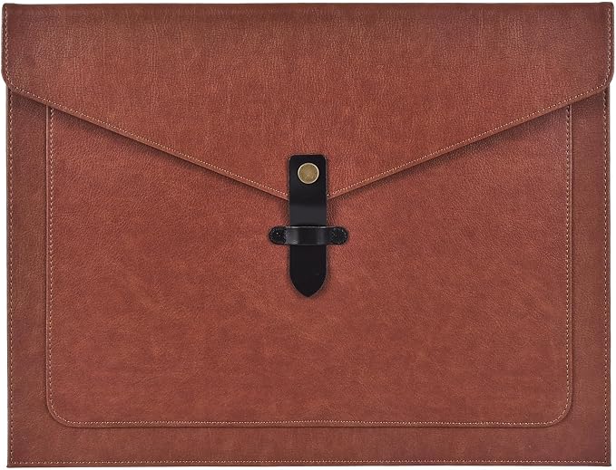 Brown PU Leather File Folder, Snap Closure File Organizer, Important Document Folder with Pockets, Document Organizer, Laptop Sleeve Notebook Case, A4 Envelopes Filing Folder